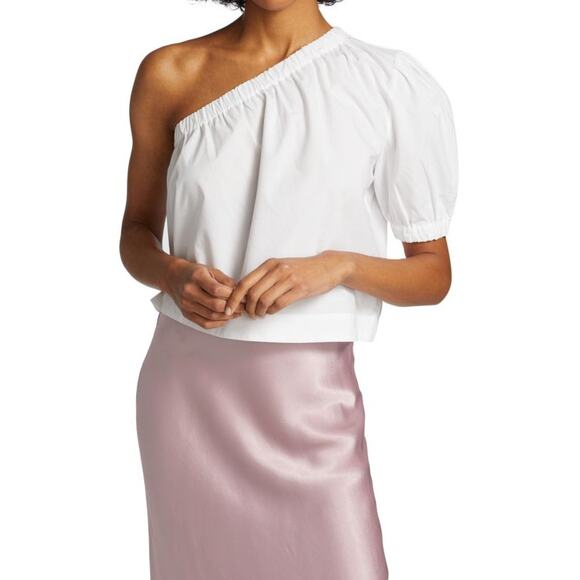 Rails XS Jayla Top One Shoulder Asymmetric White Cotton Lyocell Short Sleeve - Picture 1 of 10